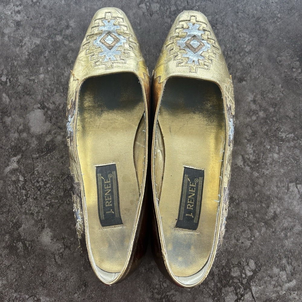 VTG J. Renee Gold Snake Embossed Pointed Toe Flats Metallic Dress Shoes 9M - Picture 3 of 8